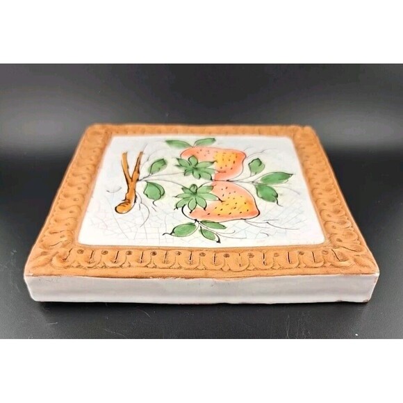 Horchow Italian Glazed Terracotta 6.5" Strawberry Fruits Wall Art Tiles Italy - Picture 5 of 7